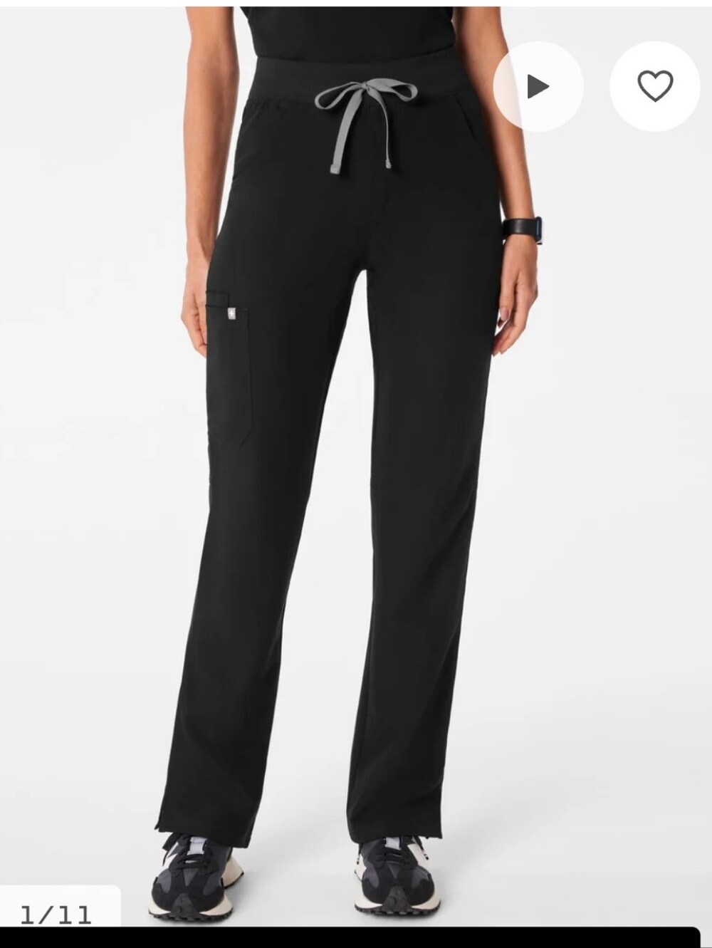 Figs Black Straight-Leg Scrub Pants with Gray Drawstring